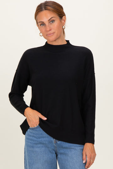 Black Mock Neck Exposed Seam Sweater