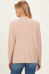 Beige Mock Neck Exposed Seam Maternity Sweater
