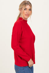 Red Mock Neck Exposed Seam Sweater