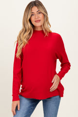 Red Mock Neck Exposed Seam Maternity Sweater