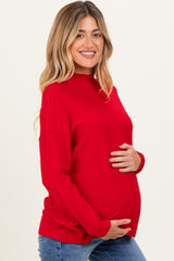 Red Mock Neck Exposed Seam Maternity Sweater