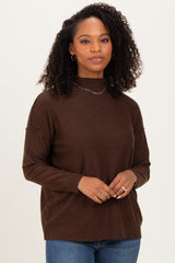 Brown Mock Neck Exposed Seam Maternity Sweater
