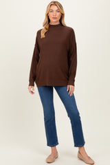 Brown Mock Neck Exposed Seam Maternity Sweater