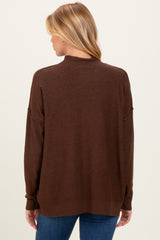 Brown Mock Neck Exposed Seam Maternity Sweater
