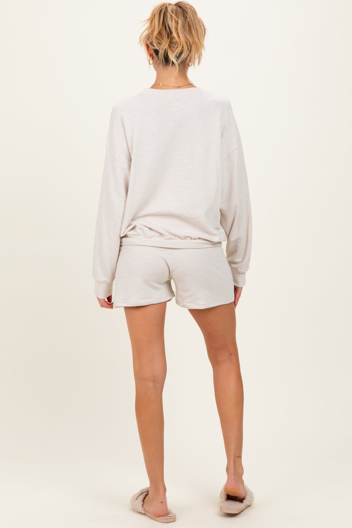 Beige Maternity Pullover & Shorts Set