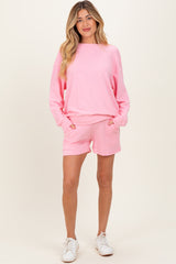 Pink Maternity Pullover & Shorts Set