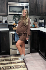 Brown Maternity Pullover & Shorts Set