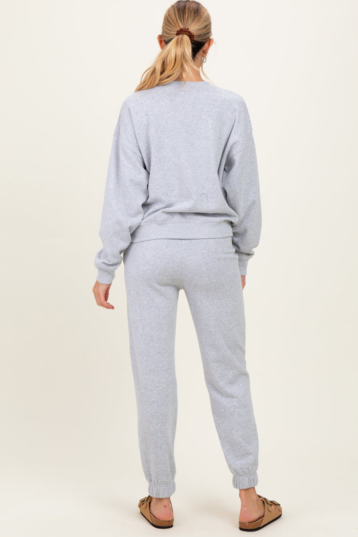 Heather Grey Fleece Long Sleeve Maternity Pullover & Jogger Set