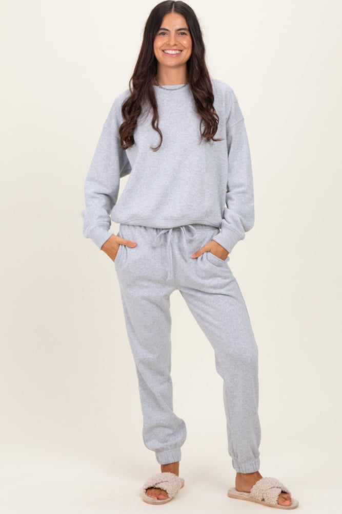 Heather Grey Fleece Long Sleeve Maternity Pullover & Jogger Set