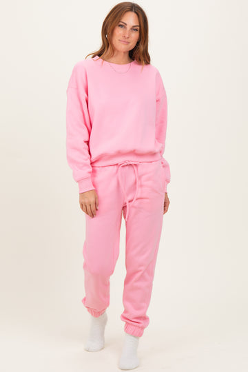 Pink Fleece Long Sleeve Pullover & Jogger Set