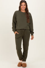 Olive Fleece Long Sleeve Maternity Pullover & Jogger Set