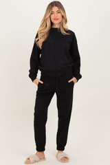 Black Fleece Long Sleeve Maternity Pullover & Jogger Set