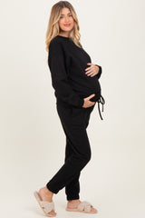 Black Fleece Long Sleeve Maternity Pullover & Jogger Set