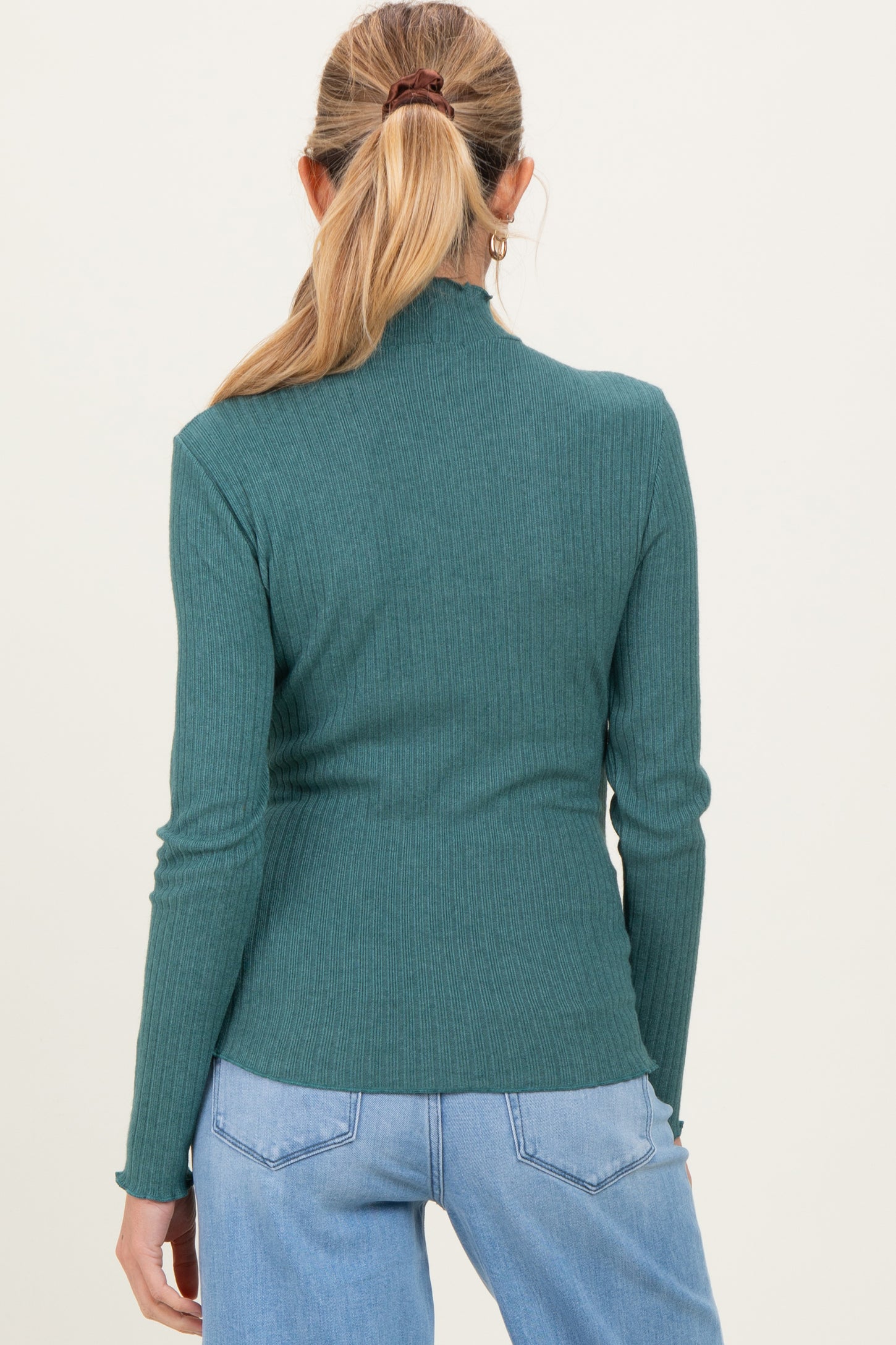 Jade Ribbed Mock Neck Ruffle Hem Maternity Long Sleeve Top