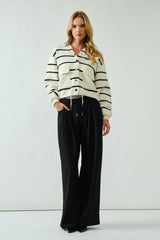 Black Drawstring Pleated Wide Leg Trousers