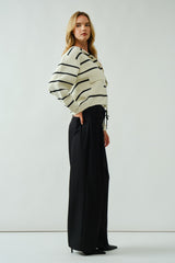 Black Drawstring Pleated Wide Leg Trousers
