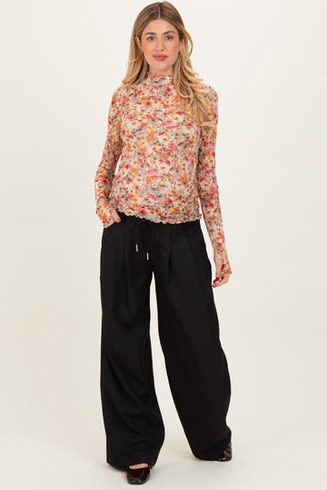 Black Drawstring Pleated Maternity Wide Leg Trousers