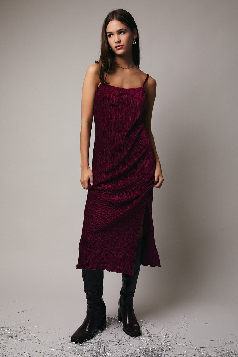 burgundy velvet dress midi Burgundy Velvet Sleeveless Side Slit Midi Dress – PinkBlush