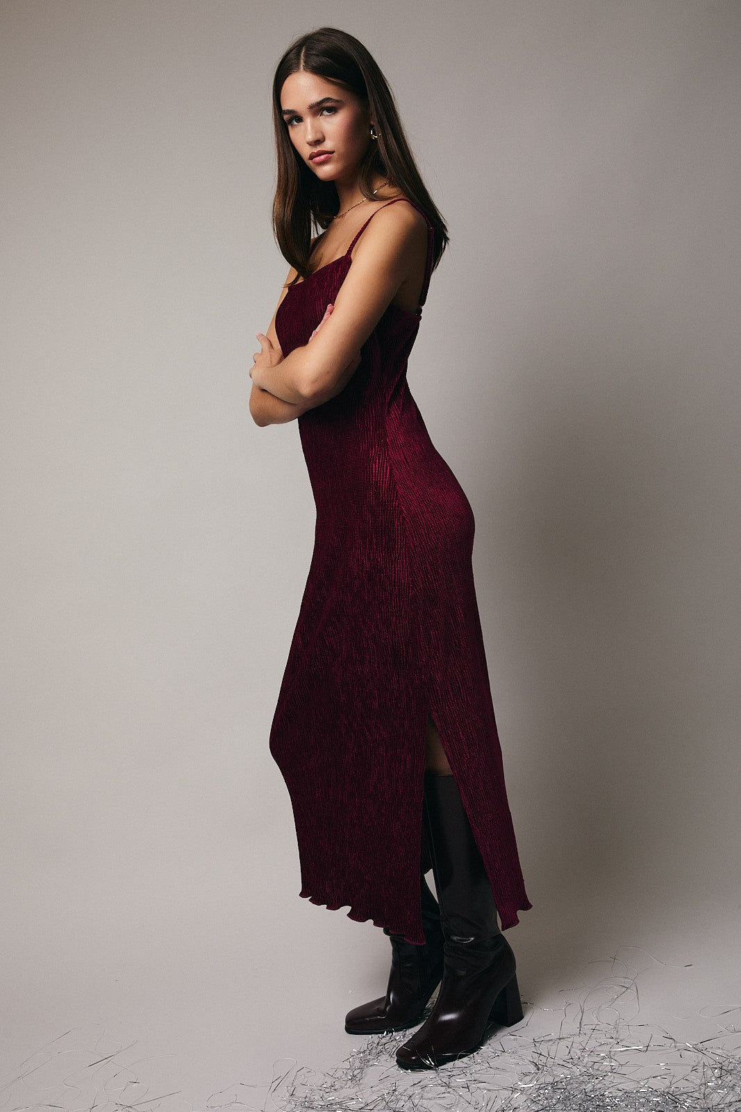 Burgundy Velvet Sleeveless Side Slit Midi Dress PinkBlush Burgundy Velvet Sleeveless Side Slit Midi Dress PinkBlush