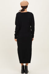 Black V-Neck Relaxed Fit Sweater Dress