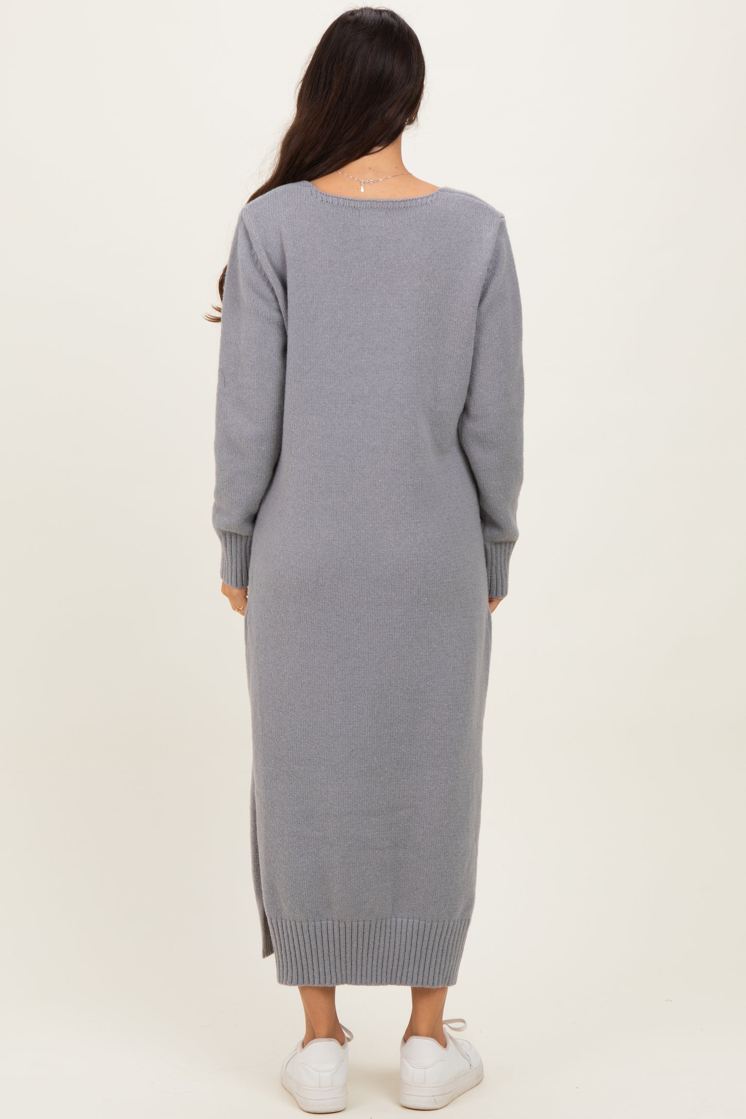 Heather Grey V-Neck Relaxed Fit Sweater Dress