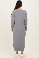 Heather Grey V-Neck Relaxed Fit Sweater Dress