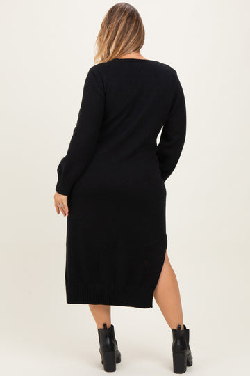 Black V-Neck Relaxed Fit Maternity Plus Sweater Dress
