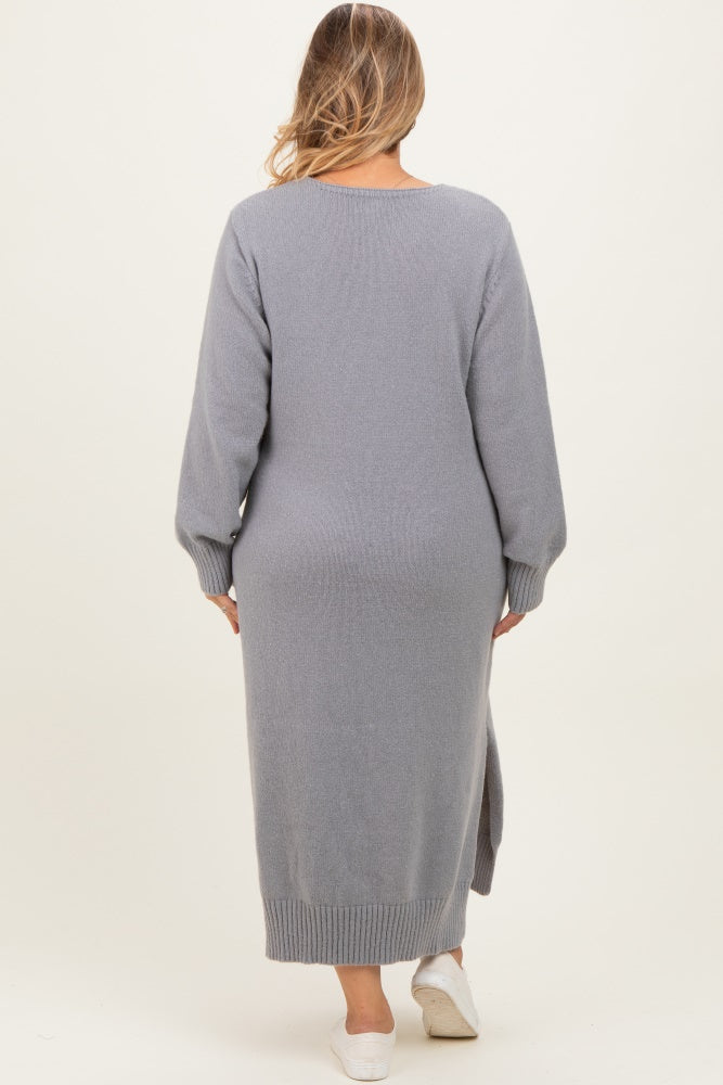 Heather Grey V-Neck Relaxed Fit Maternity Plus Sweater Dress