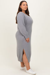Heather Grey V-Neck Relaxed Fit Plus Sweater Dress