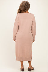 Taupe V-Neck Relaxed Fit Plus Sweater Dress