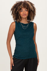 Forest Green Glitter Ruched Sleeveless Maternity Top
