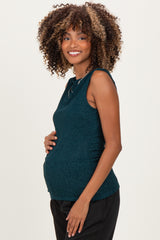 Forest Green Glitter Ruched Sleeveless Maternity Top