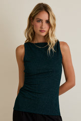 Forest Green Glitter Ruched Sleeveless Maternity Top