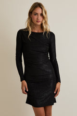 Black Glitter Long Sleeve Fitted Maternity Mini Dress