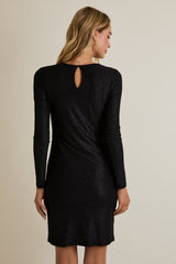 Black Glitter Long Sleeve Fitted Mini Dress