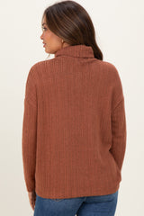 Rust Ribbed Turtle Neck Maternity  Long Sleeve Top