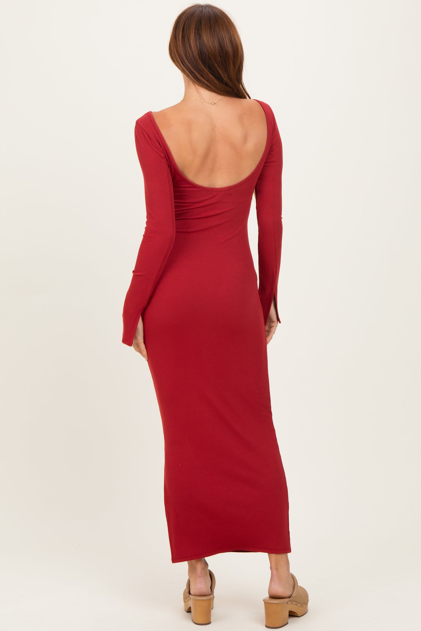 Red Scoop Back Long Sleeve Maxi Dress Red Scoop Back Long Sleeve Maxi Dress