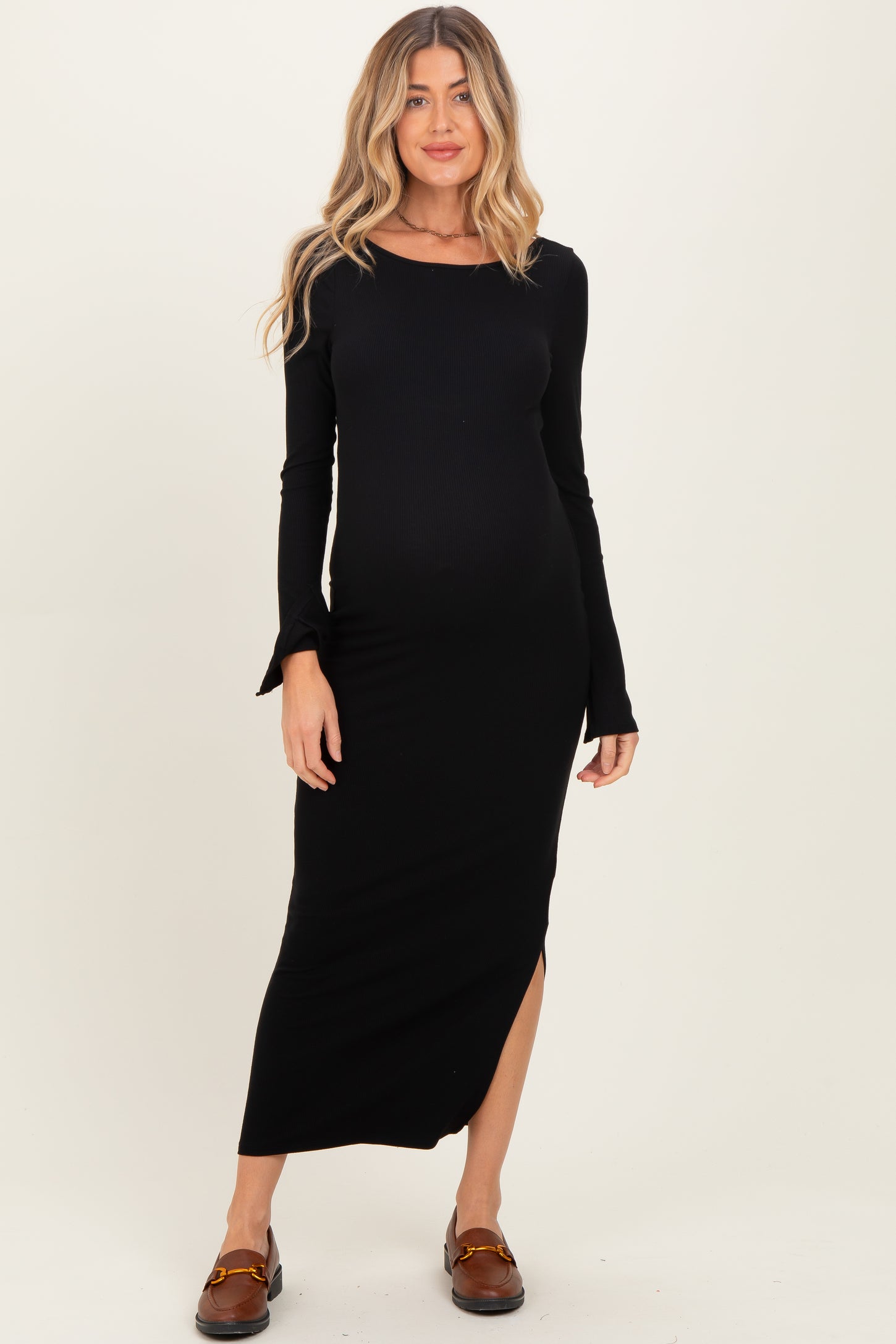 long sleeve scoop back maxi dress Black Scoop Back Long Sleeve Maternity Maxi Dress PinkBlush