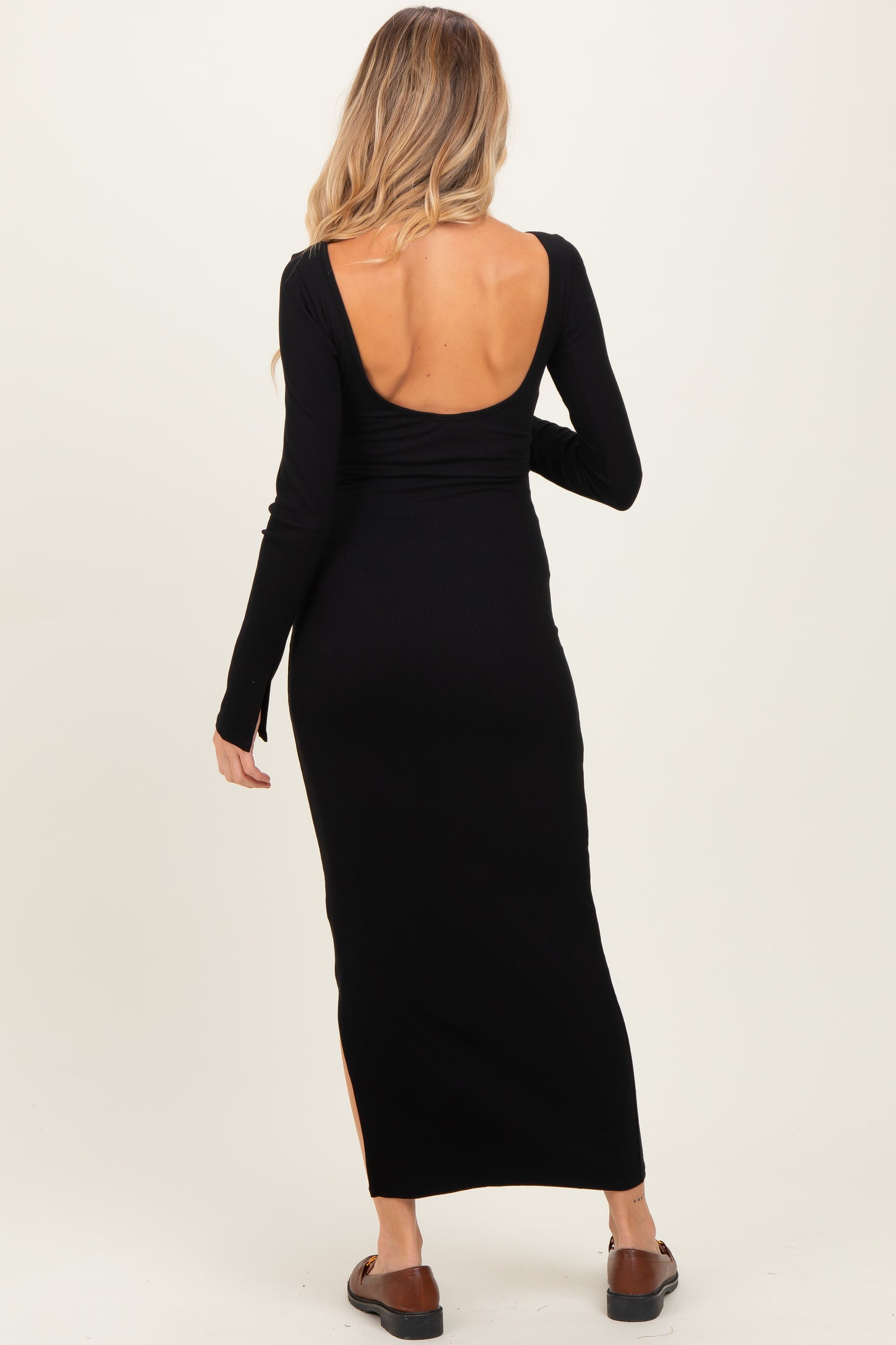 Black Scoop Back Long Sleeve Maternity Maxi Dress PinkBlush Black Scoop Back Long Sleeve Maternity Maxi Dress PinkBlush