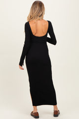 Black Scoop Back Long Sleeve Maternity Maxi Dress