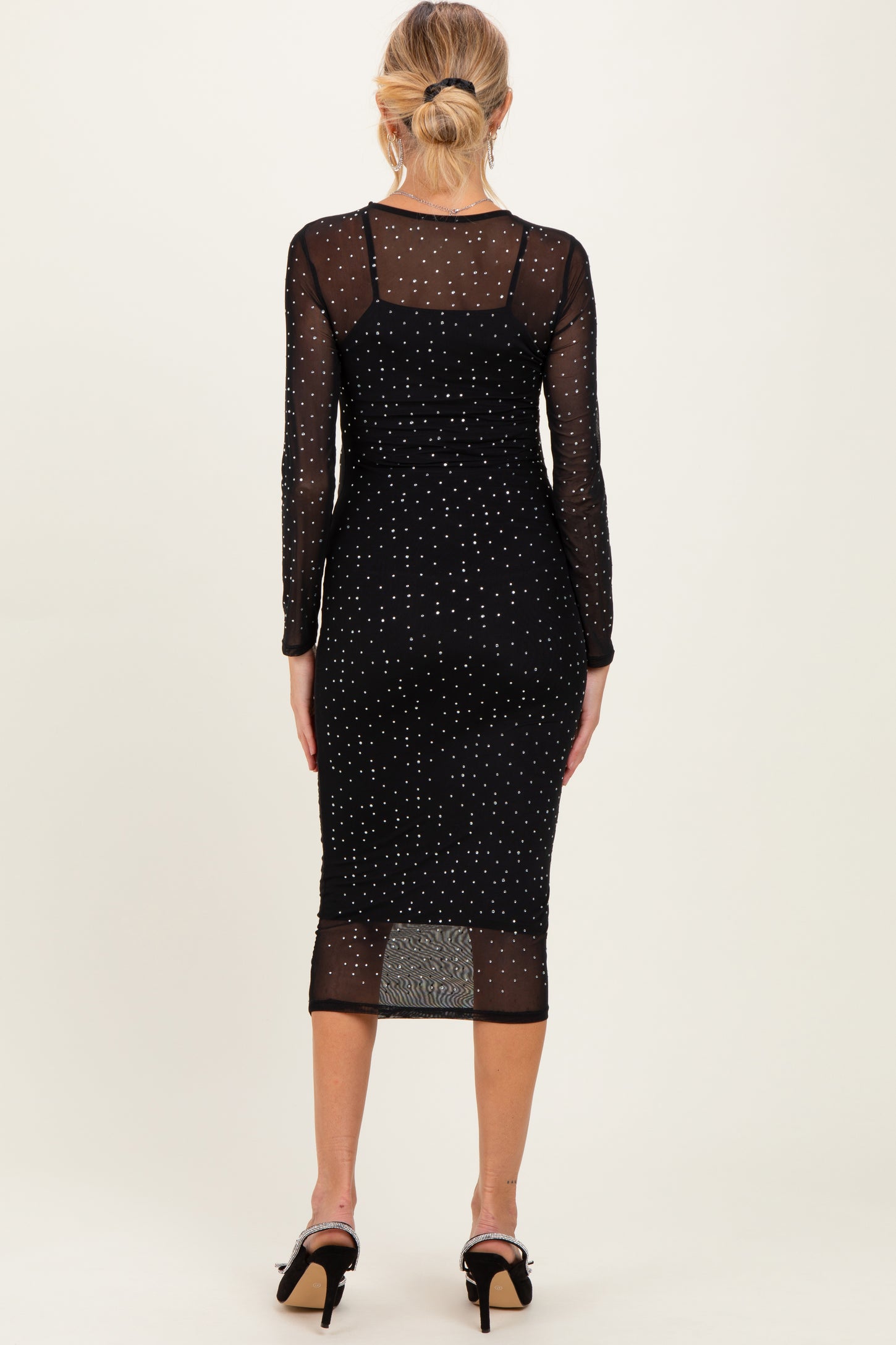 Black Rhinestone Mesh Long Sleeve Maternity Midi Dress PinkBlush Black Rhinestone Mesh Long Sleeve Maternity Midi Dress PinkBlush