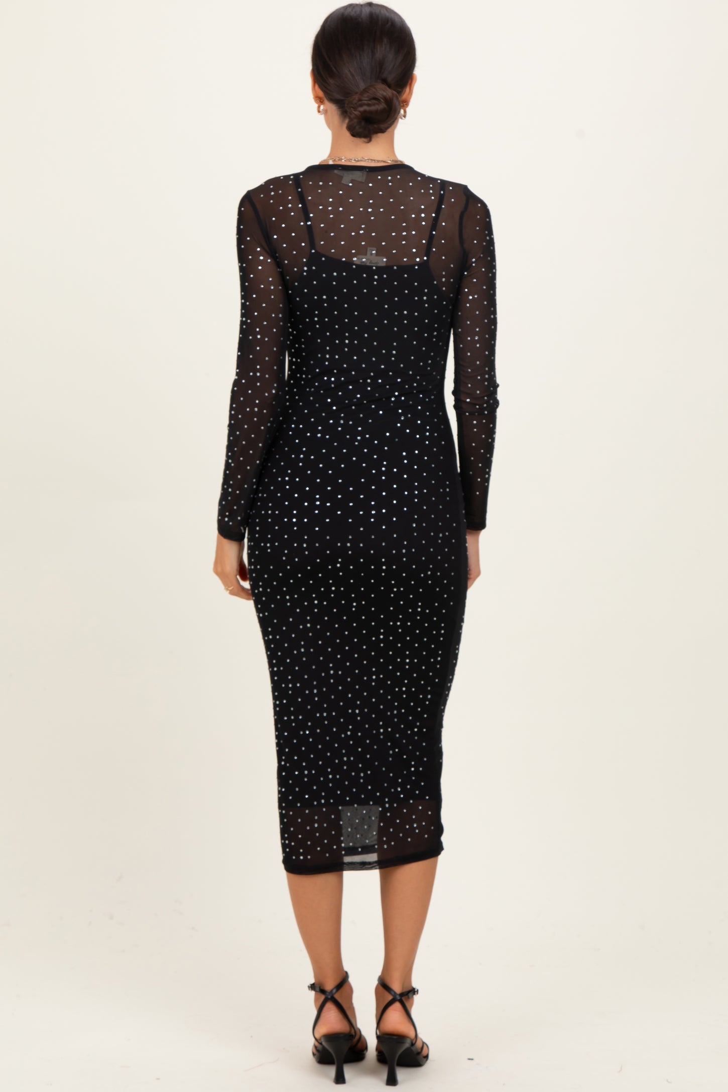 Black Rhinestone Mesh Long Sleeve Midi Dress PinkBlush Black Rhinestone Mesh Long Sleeve Midi Dress PinkBlush