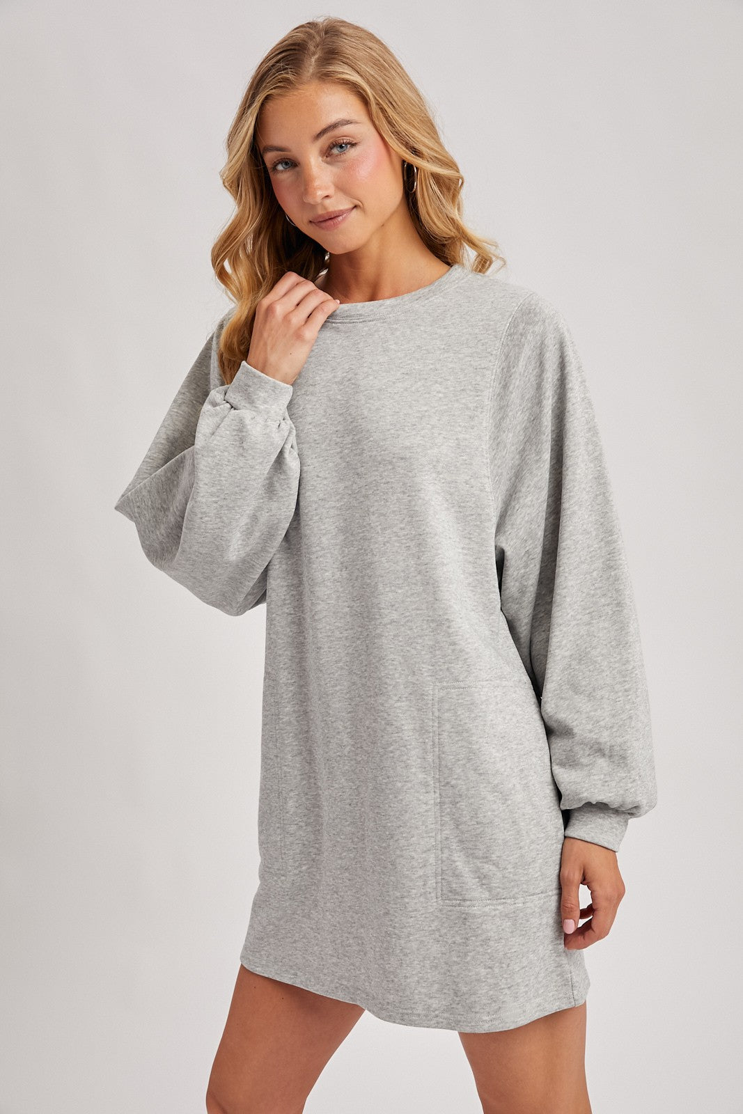 Heather Grey Bubble Sleeve Sweatshirt Mini Dress PinkBlush Heather Grey Bubble Sleeve Sweatshirt Mini Dress PinkBlush