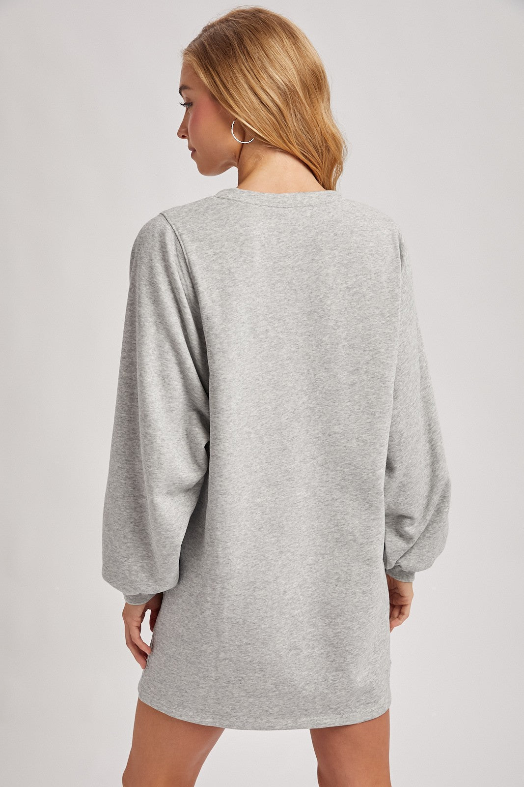 Heather Grey Bubble Sleeve Sweatshirt Mini Dress
