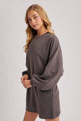 Charcoal Bubble Sleeve Sweatshirt Mini Dress