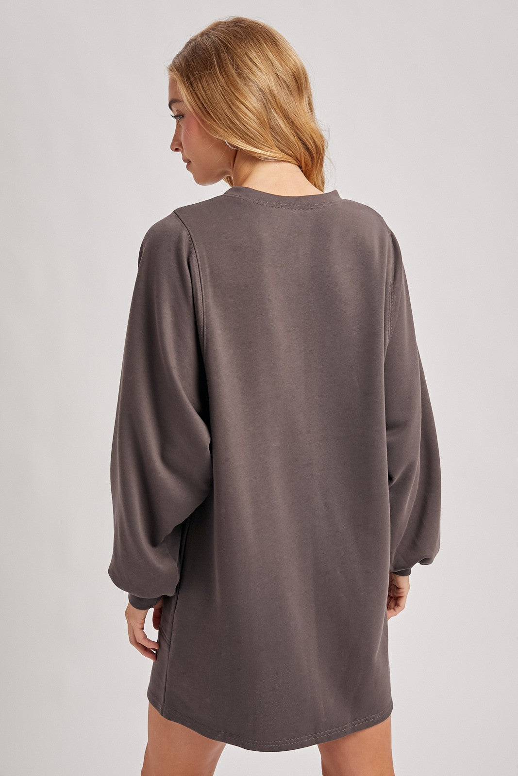 Charcoal Bubble Sleeve Sweatshirt Mini Dress