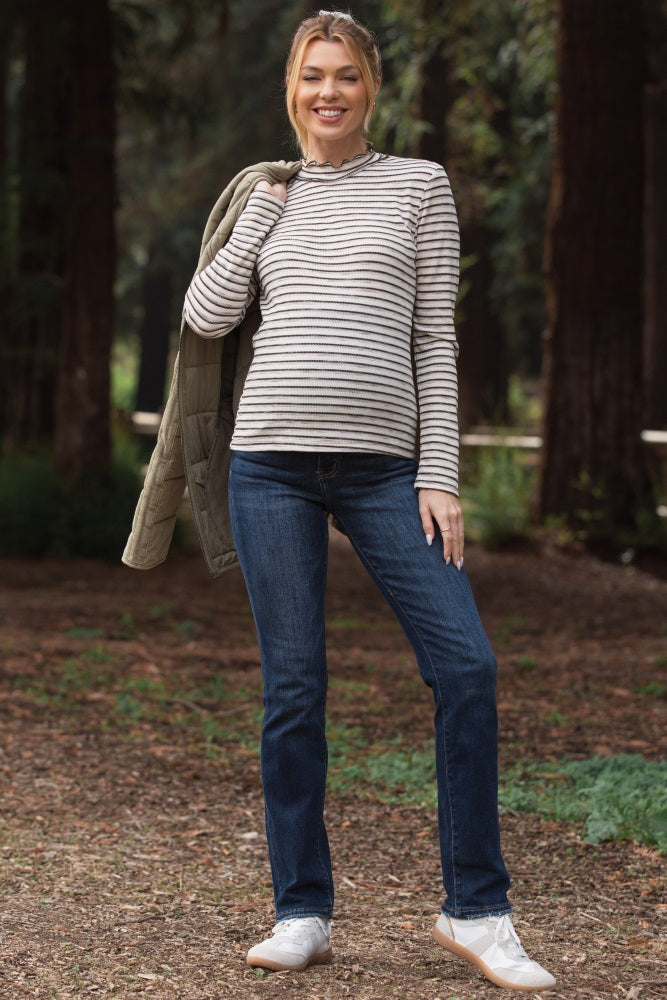 Navy Blue Distressed Hem Slim Straight Leg Maternity Jeans