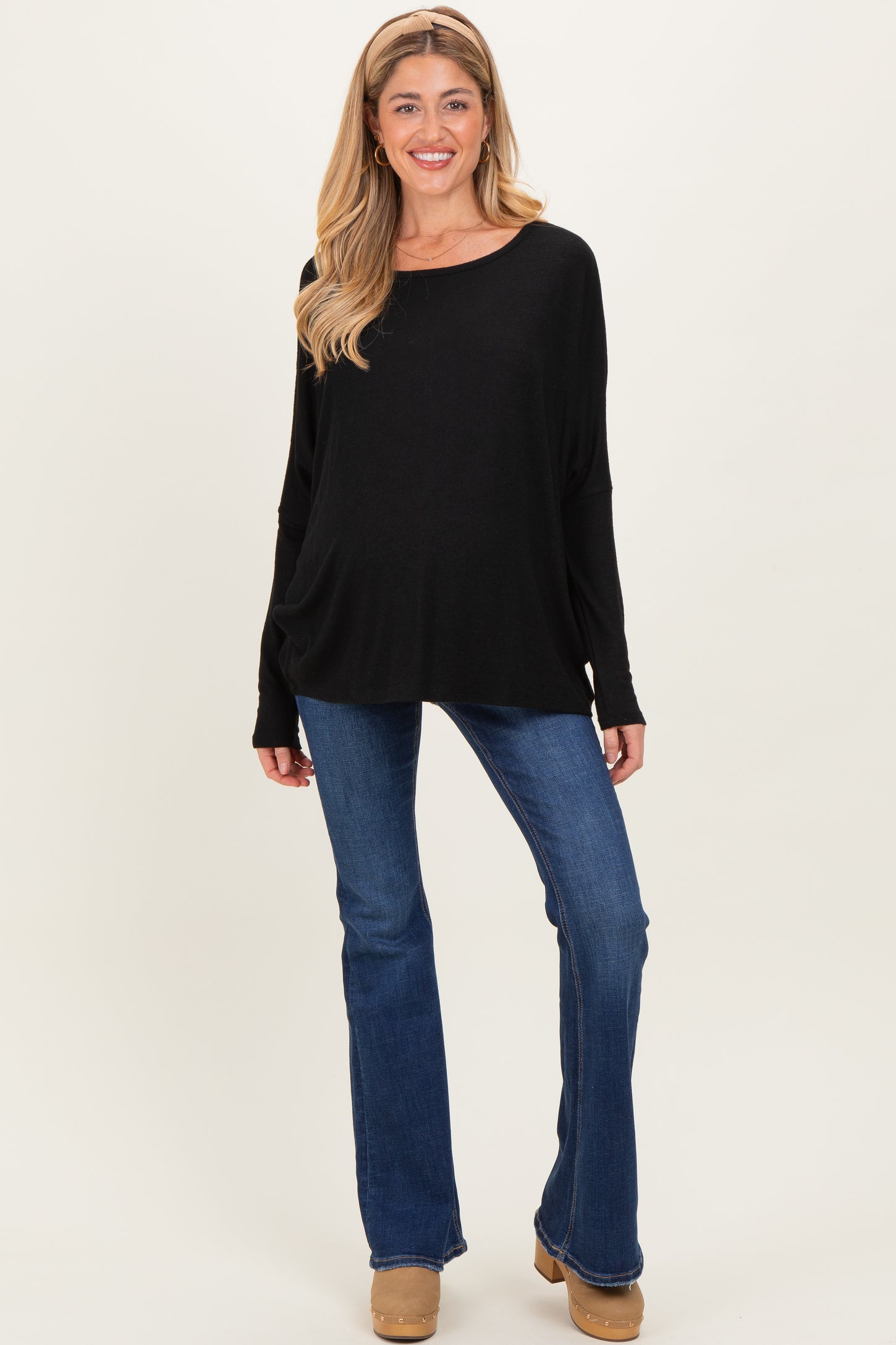 Navy Blue Dark Wash Maternity Flared Jeans
