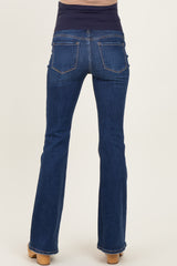 Navy Blue Dark Wash Maternity Flared Jeans