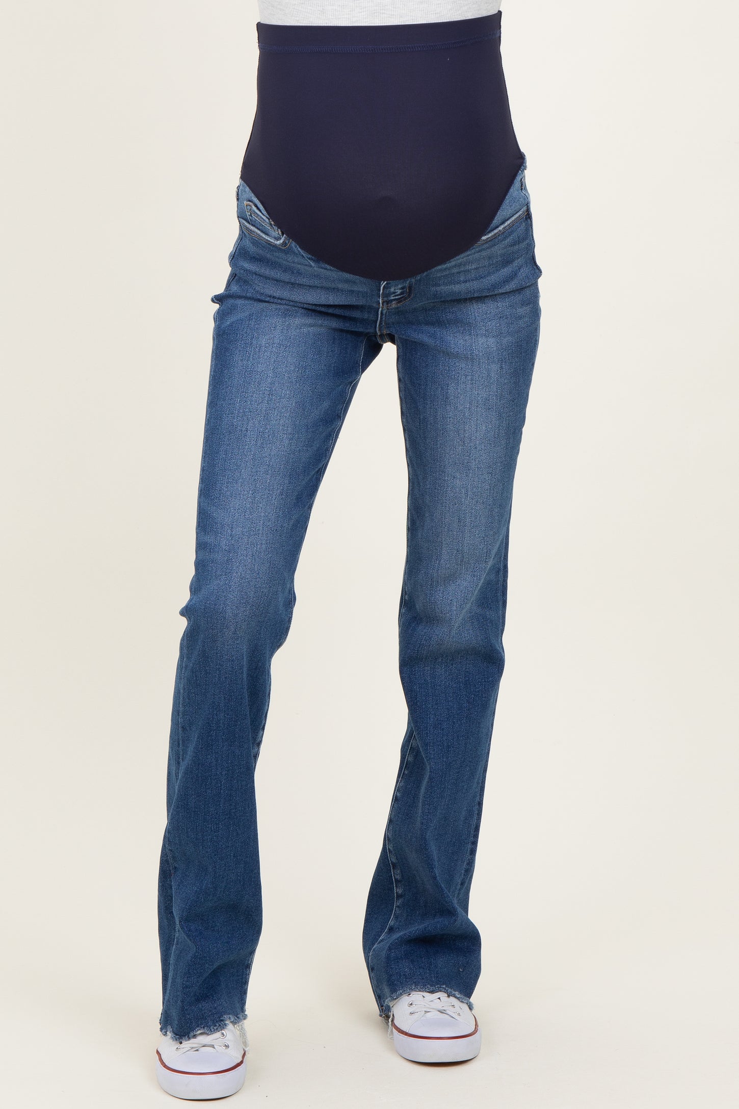 Navy Blue Frayed Hem Bootcut Maternity Jeans